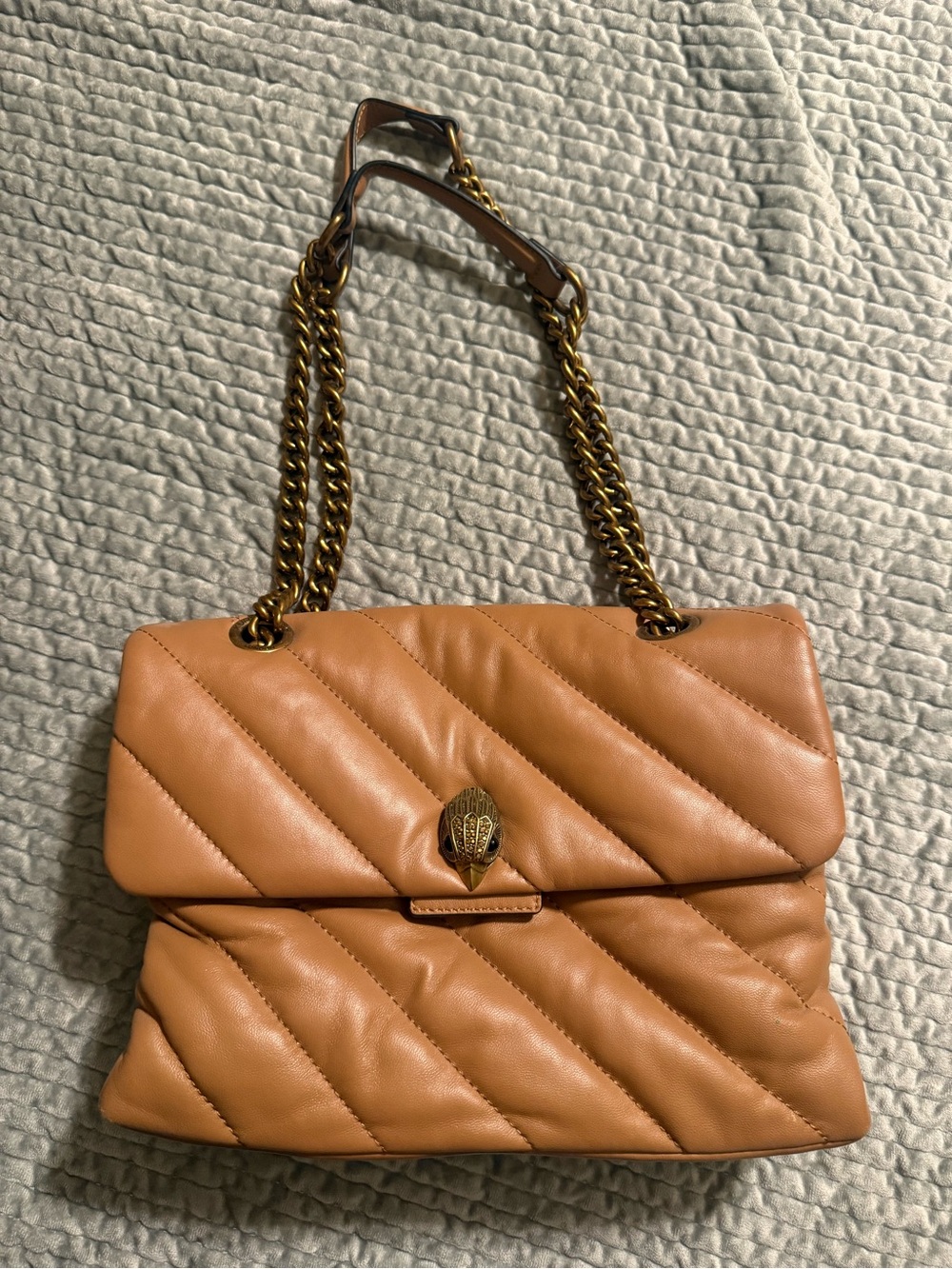 Kurt Geiger Quilted Tan Shoulder Bag with Gold Chain